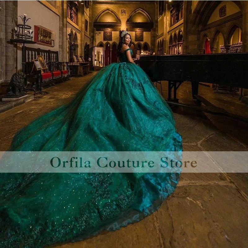 Vestidos de quinceasenera Green Appliques Lace Prom Dress Off spalla Croset Back Girl Party Dress vestidos de fiesta