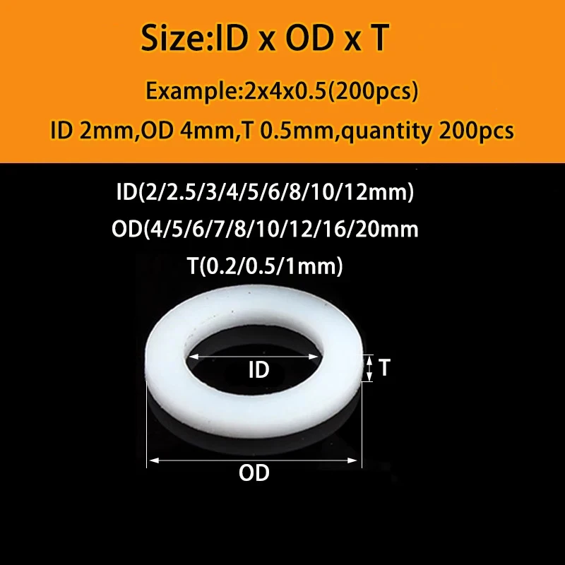 Hard PTFE Flange Gasket Flat Washer ID 4mm 12mm Thickness 0.2mm 1mm High Low Temperature Resistant Anti Aging Sealing Ring