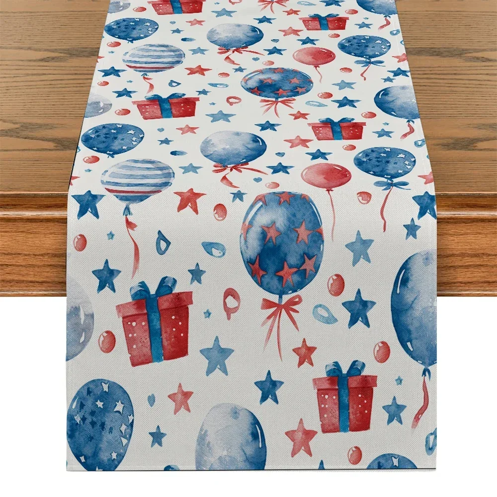 Independence Day Holiday Table Runner Balloon Gift Box Star Table Runner Decoration Table Runner Home Coffee Table Decoration