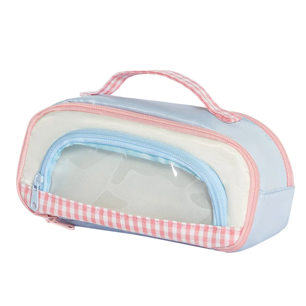 Handheld Pencil Case Large Capacity Color-blocking Stationery Pouch Multi-functional Stationery Storage Bag School Office