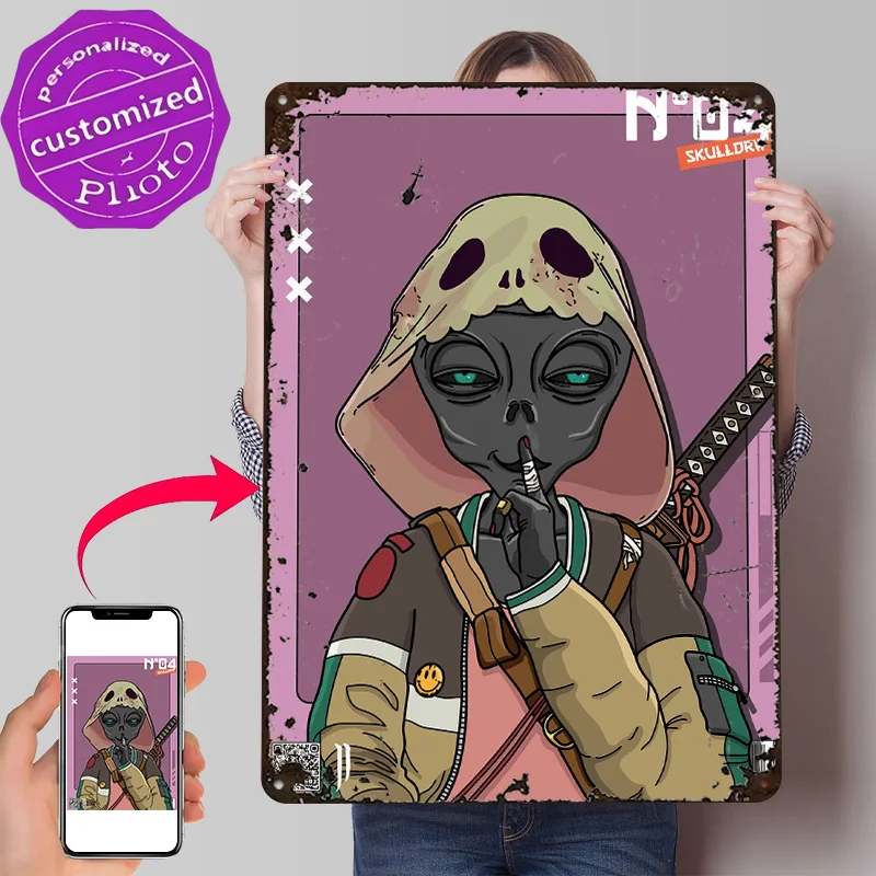 ALIEN Project N04 Personalized 3D Textured Metal Poster Wall Art Vintage Tin Signs for Home Decoration Gaming Bar Accessories