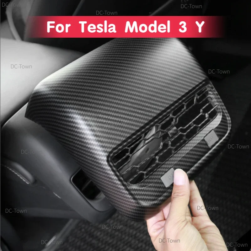 Rear Air Outlet Cover For Tesla Model 3 Y 2023 Exhaust Vent Full Cover with Silicone Cap Carbon Fiber Car Interior Accessories