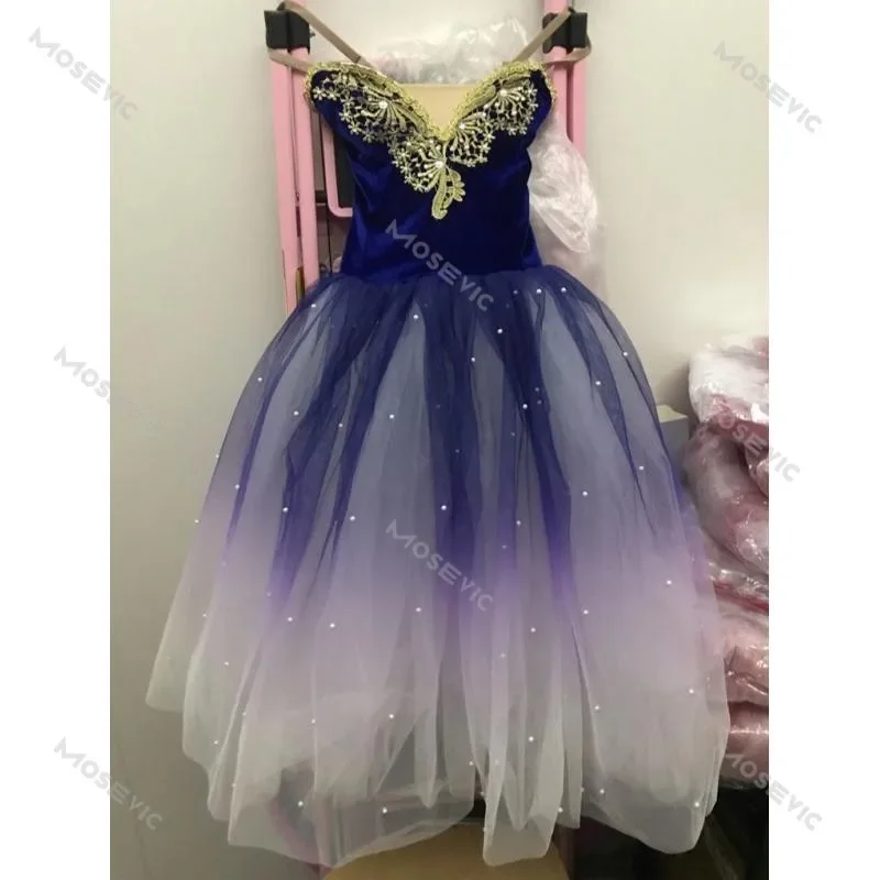 

Royal Blue Ballerina Dress Girls Ballet Skirt Long Dance Dress For Children Women Performance Costumes Girls Sling Belly Dance