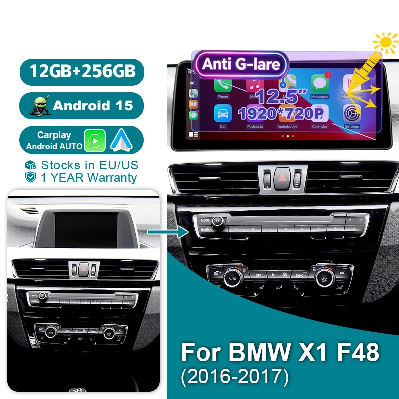 Wondefoo 12.5 Inch Screen Android 15 Auto Car Radio Wireless Carpaly Stereo For BMW X1 F48 X2 F49 2016-2017 NBT 2018-2024 Bluetooth Multimedia Player Navigation Autoradio GPS WIFI 4G 2 DIN