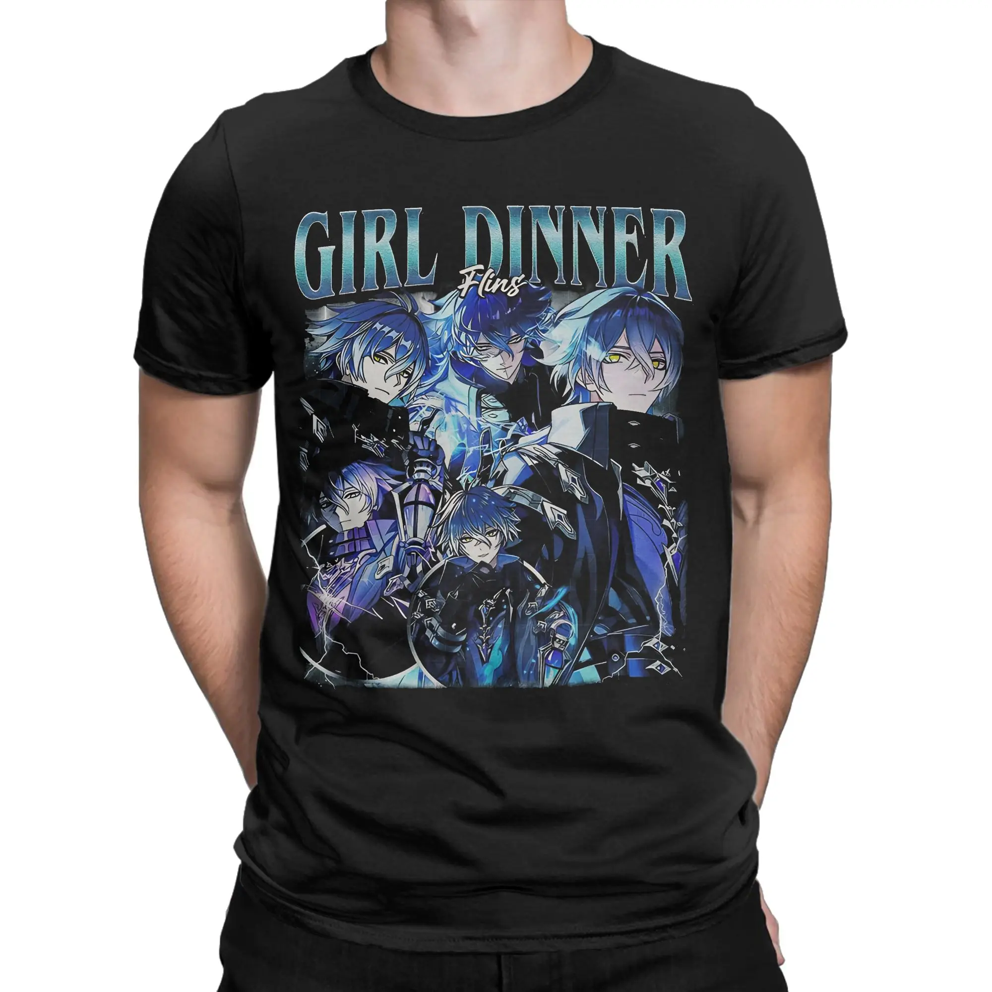 Funny Flins Genshin Impact Girl Dinner T-Shirts Men O Neck Cotton T Shirt Game Cartoon Short Sleeve Tees Gift Idea Tops