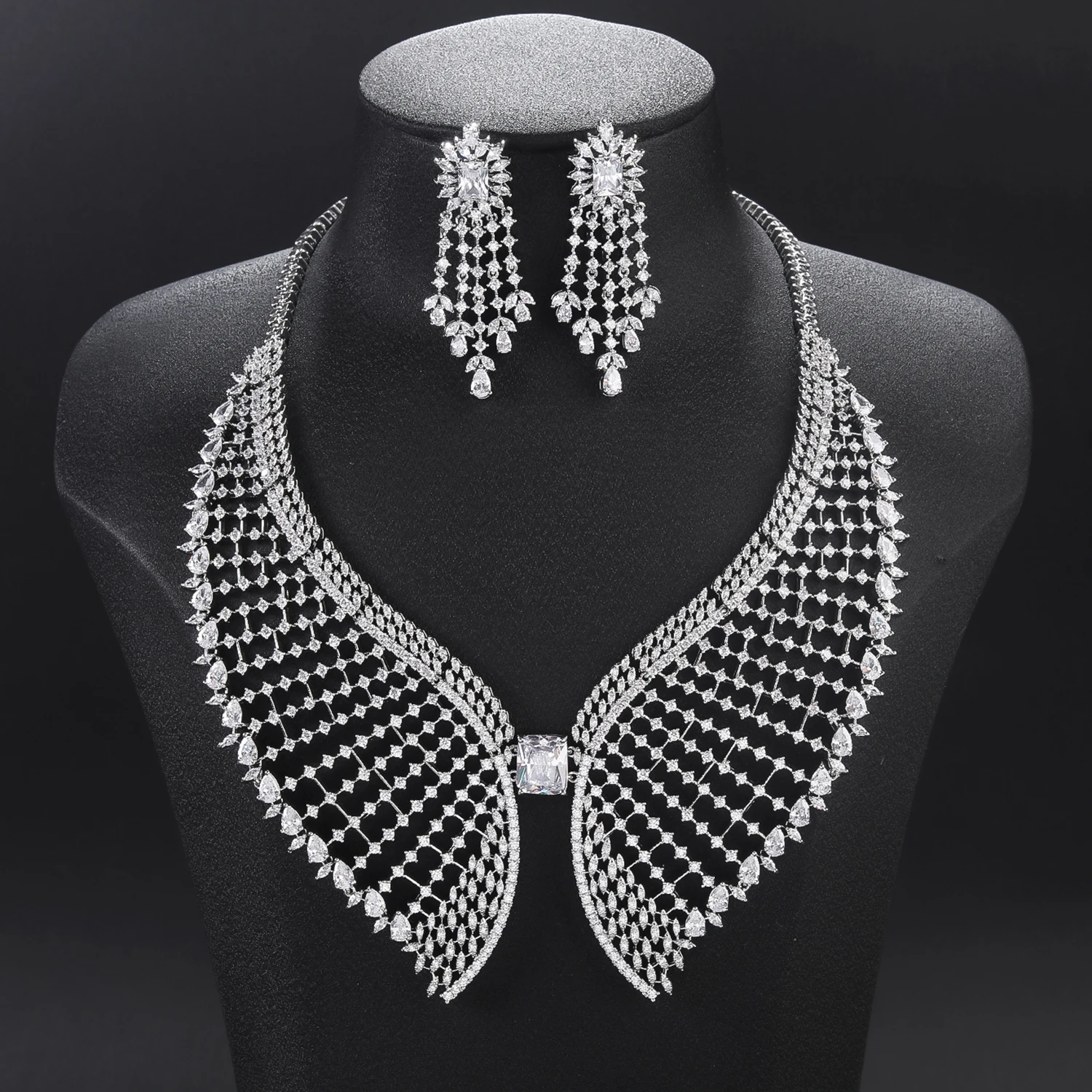 

Luxury Clear Cubic Zirconia Necklace Earrings Set Woman Wedding Bridal Jewelry Set Bridesmaid Gift CN11390A