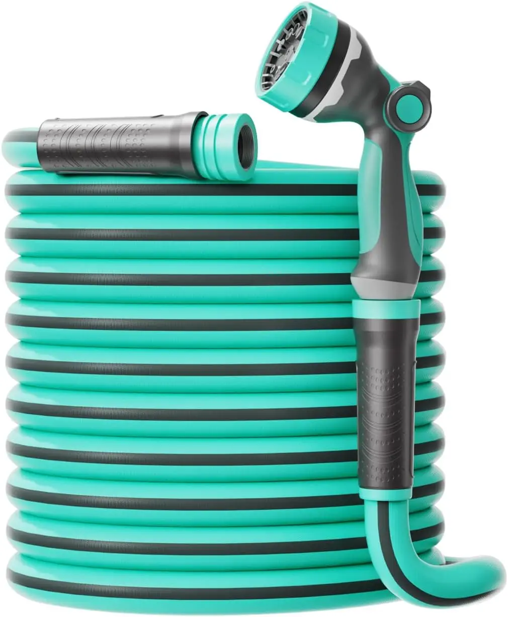 

Heavy Duty Garden Hose 50 ft x 5/8", Kink-Free Water Hose with 10-Pattern Nozzle, Flexible, Durable, Leak-Proof, Non-Expandin