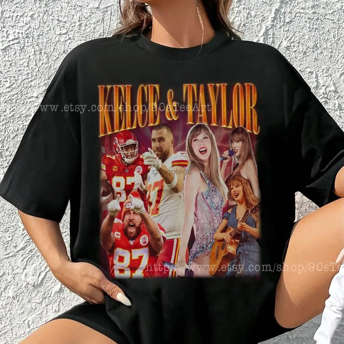 Kelce & Taylor Vintage 90s Bootleg Style Shirt The Eras Tour 2023 Shirt Travis Kelce Swifties Concert Outfit