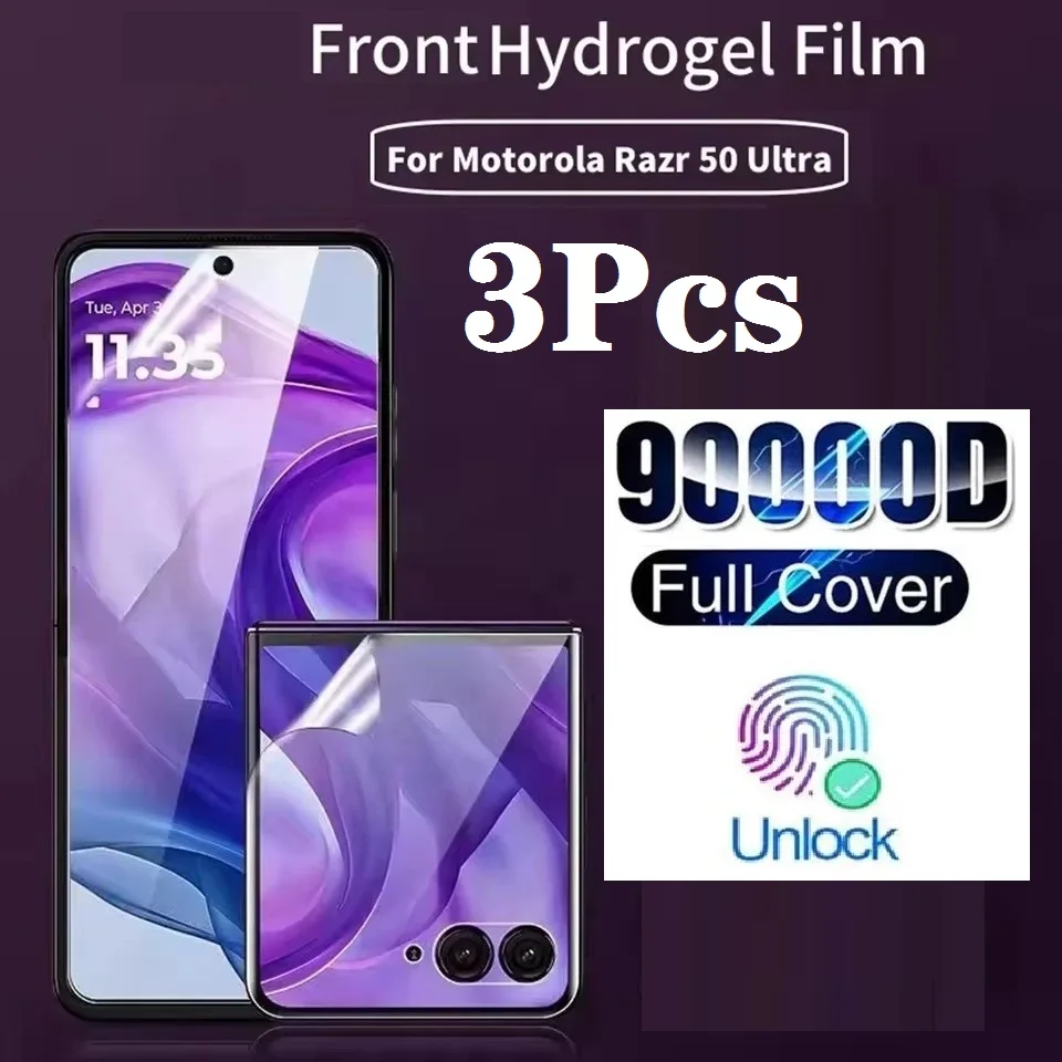 3 unidades de filme de hidrogel HD para Motorola Razr 40 50 60 Ultra Moto Razr40 protetor de tela macia