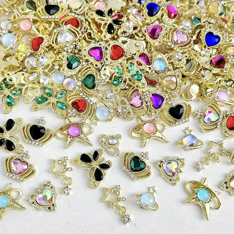 

20pcs Random Mixed Alloy Nail Charms Gold Silver Butterfly Star With Rhinestone Nail Art Decorations Accessories DIY