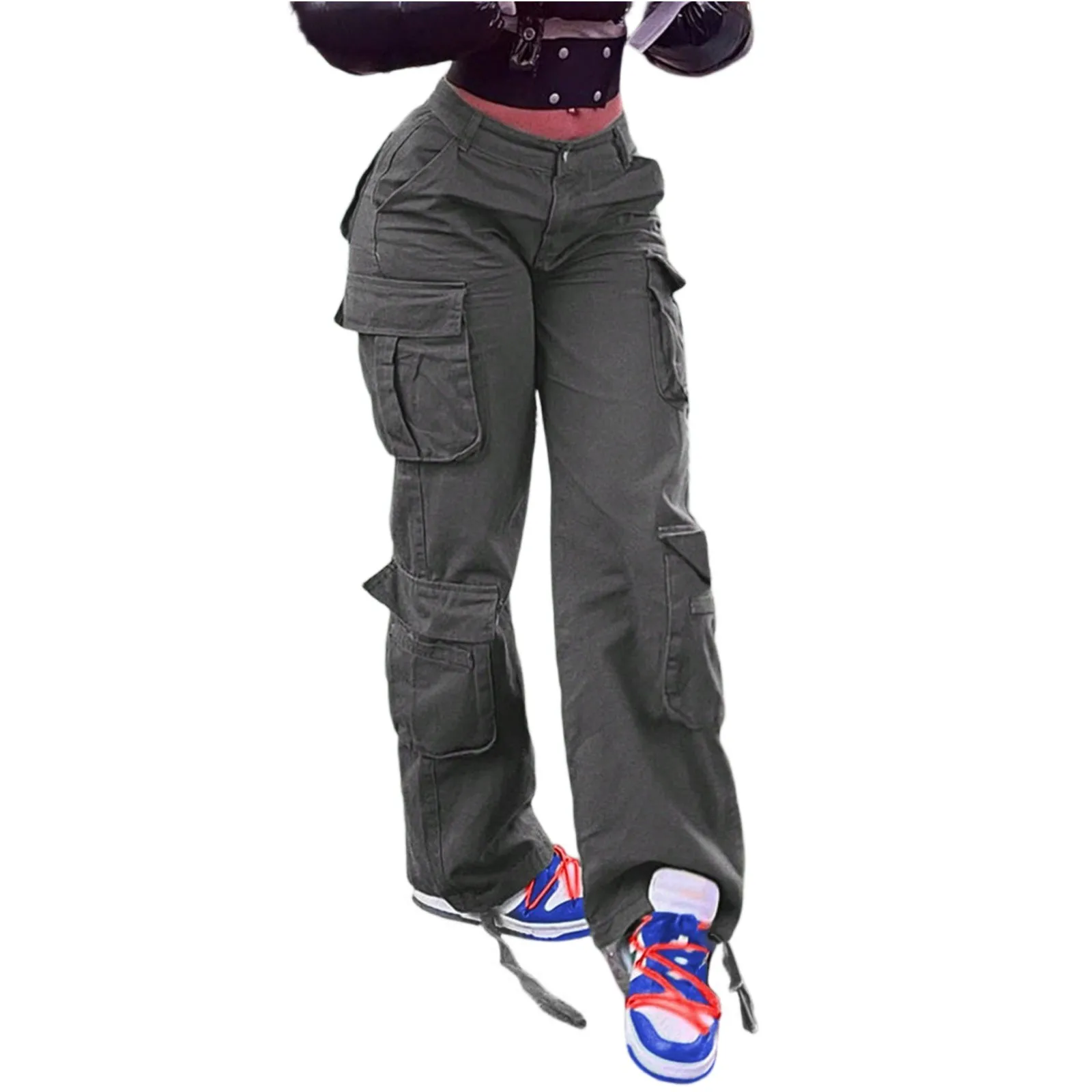 

Street Trendy Women's Jeans Fashion Casual High Waist Jeans Solid Color Denim Trousers Streetwear Hip Hop Cargo Jeans Pants