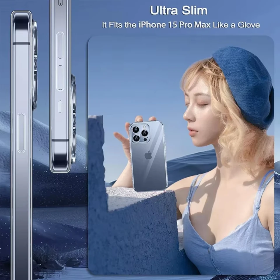 Funda de TPU suave ultra delgada para iPhone 16 17 Pro Air 16e 11 12 13 14 15 Pro Max Plus, funda de silicona transparente con borde 5