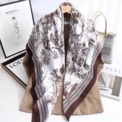 Spring Autumn Luxury Floral Printed Head Scarf Hijab Multi Function Travel Sun Resistance Square Silk Shawl Wrap