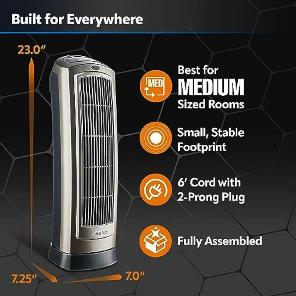 Oscillating Digital Ceramic Tower Heater for Home with Adjustable Thermostat, Timer and Remote Control, 23 Inches, 1500W