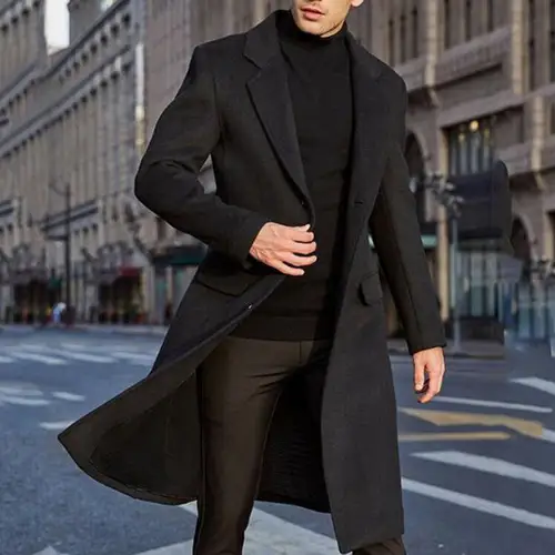 Otoño Invierno abrigo de lana para hombre chaquetas de lana de manga larga sólidas abrigo de lana para hombre ropa de calle gabardina larga de moda prendas de vestir exteriores