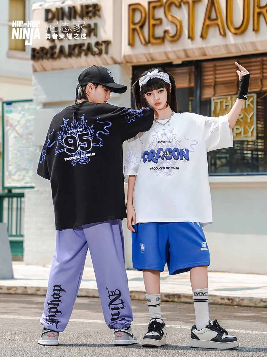 Girls Modern Hip Hop Dance Costumes For Kids Loose T-Shirts Cargo Pants Streetwear Boys Jazz Performance Stage Clothes DQS16204