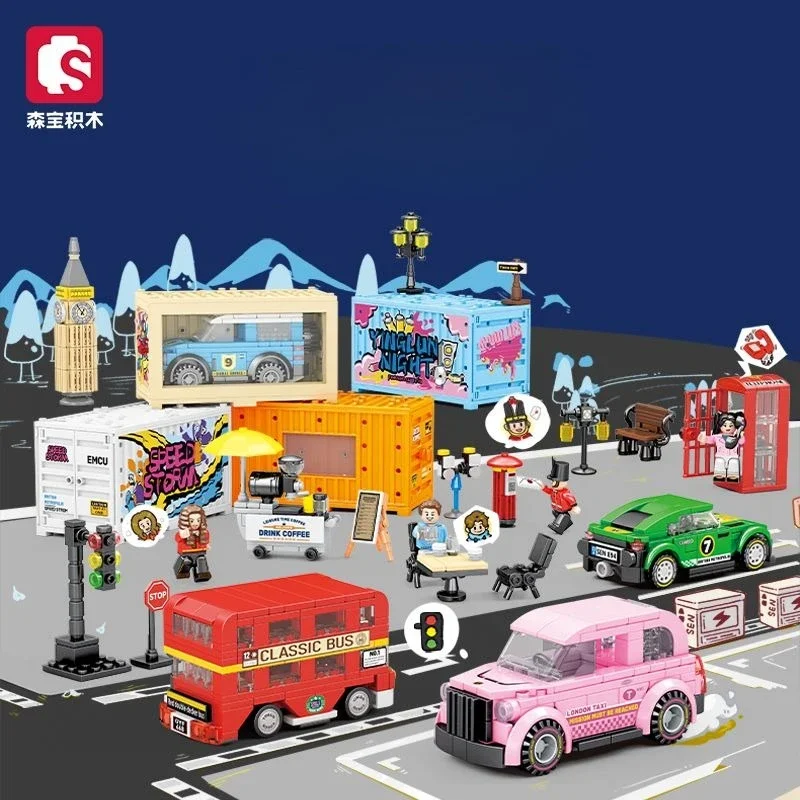 

SEMBO Building Blocks London Style Bus Telephone Box Container Assembly Model Kids Educational Toy Gift