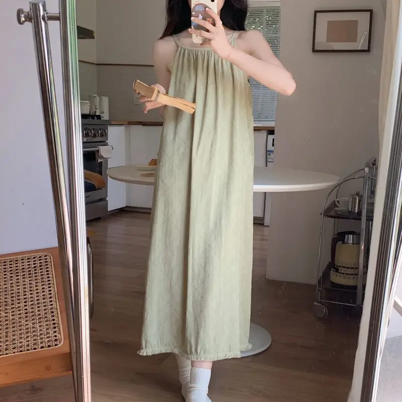 New Chinese pajamas women summer nightgown simple style pajamas women summer long skirt home wear can be worn outside