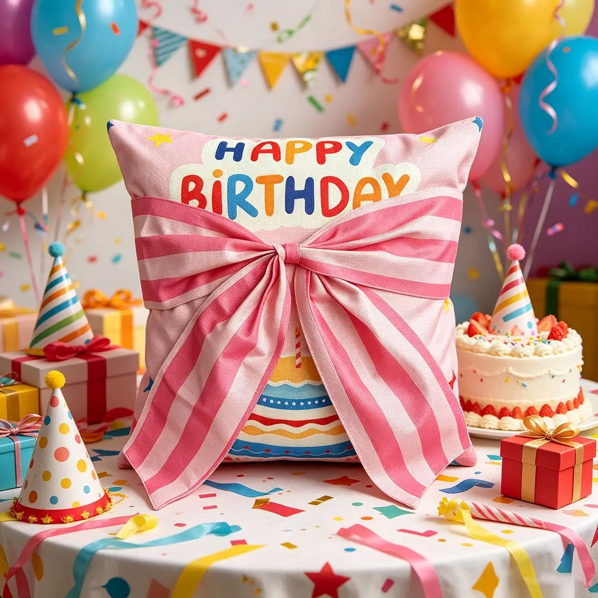 2 Stück Geburtstagsparty-Schleifenkissenbezug Cojines Happy Birthday Buchstaben-Druck Kopfteilkissenbezug Innensofa-Kissenbezüge 45x45 – Detail 6