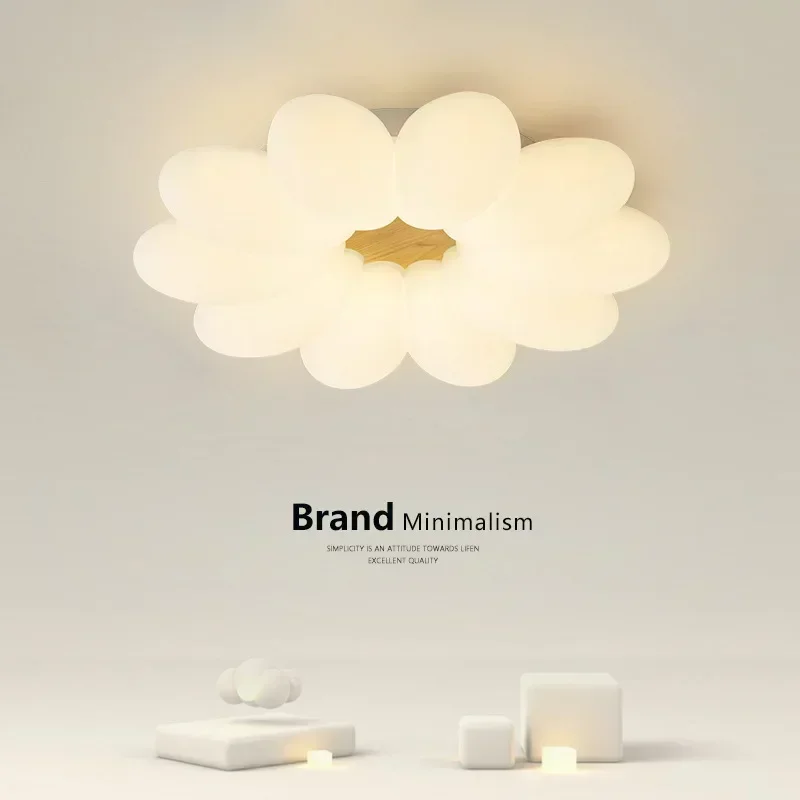 

Nordic Living Room Lamps Cream Style Cozy and Romantic Flower Children's Room Bedroom Light Simple Log Room Ceiling Lamp