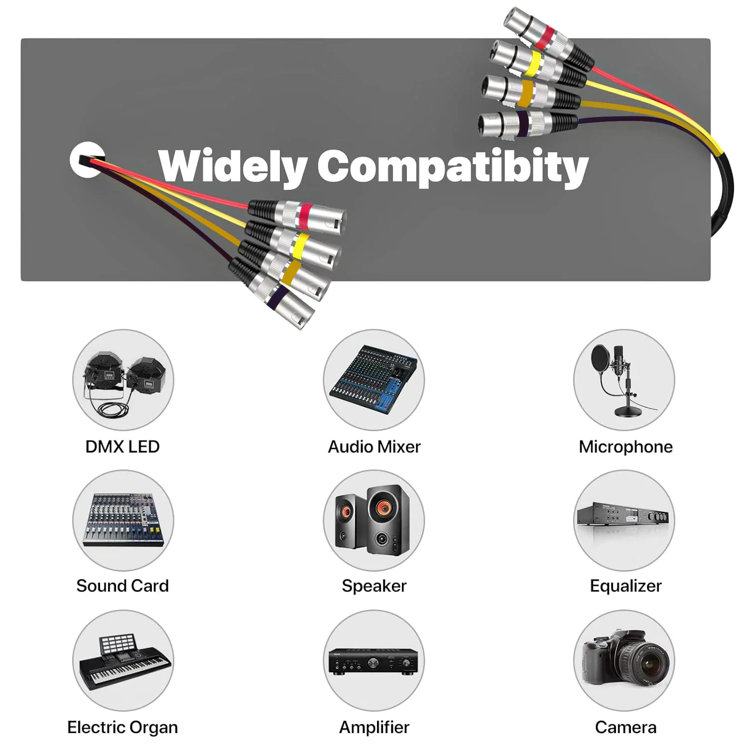 XLR Snake Cables (4 Colored) 4-Channel Microphone Patch Cable XLR Male To Female Snake Cable for Live Recording Studios