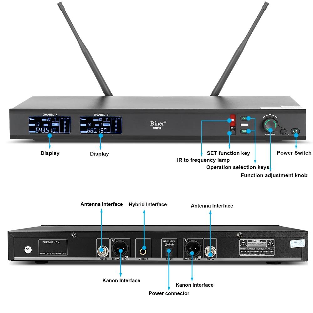 Biner-Microphone dynamique professionnel sans fil, DR666, déterminer le microphone pour la parole