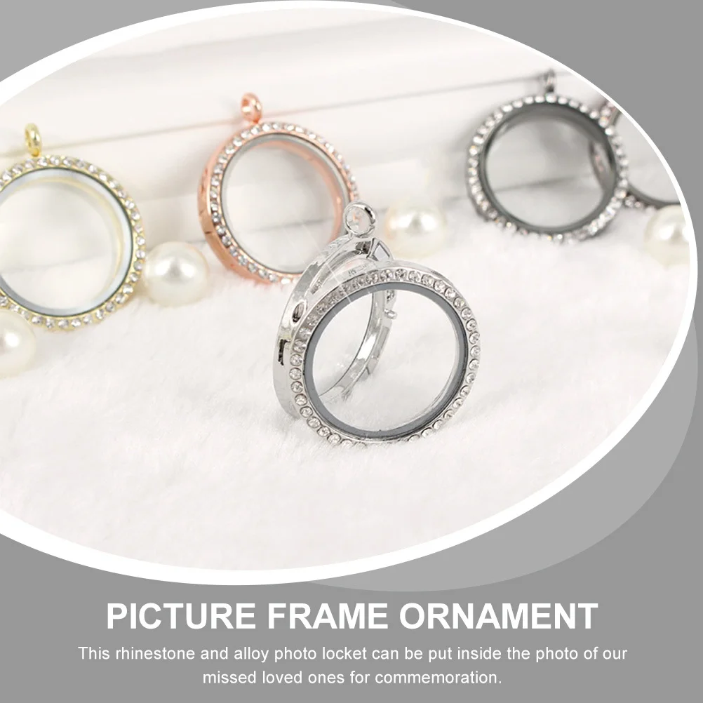 

4pcs Openable Round Alloy Photo Pendant Charms Rhinestone Decor Diy Jewelry Locket For Necklace Bracelet Picture Frame Ornament