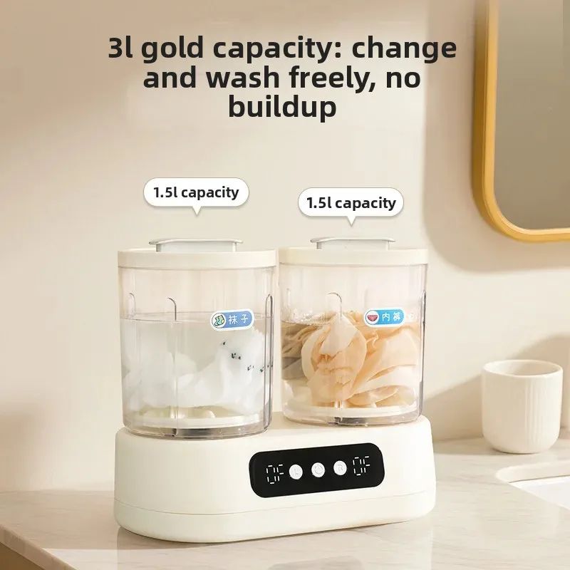 3L Digital Display Dual Tub Mini Washing Machine Portable Underwear Sock Washer Small Household Laundry Cleaner  Tool