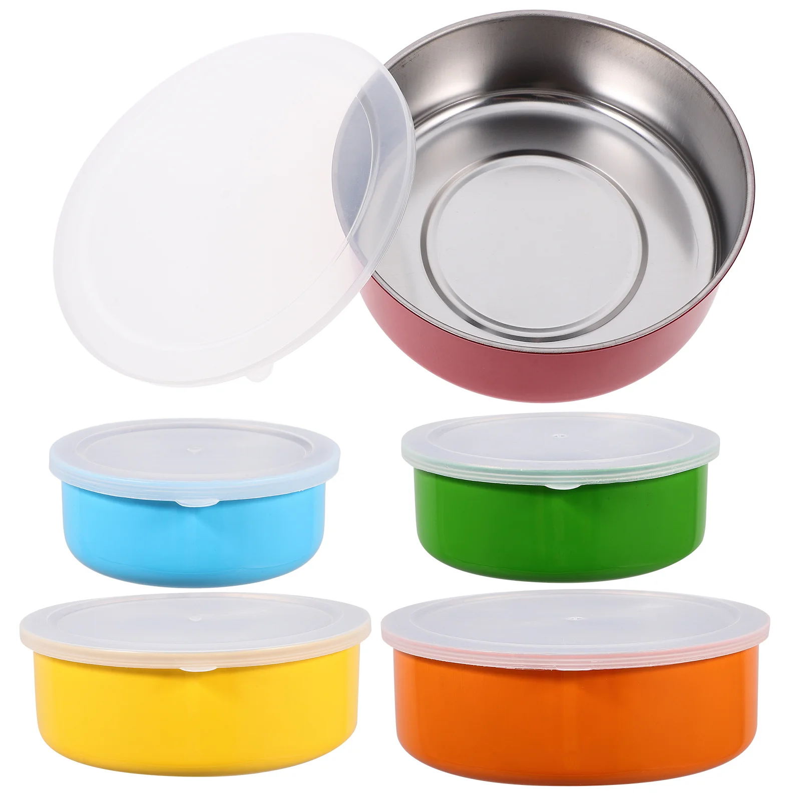 

5 pcs Stainless Steel Food Containers Lids Set Kitchen Storage Bowls For Snack Fruit Salad Lunch Noodle Soup Bowl Metal