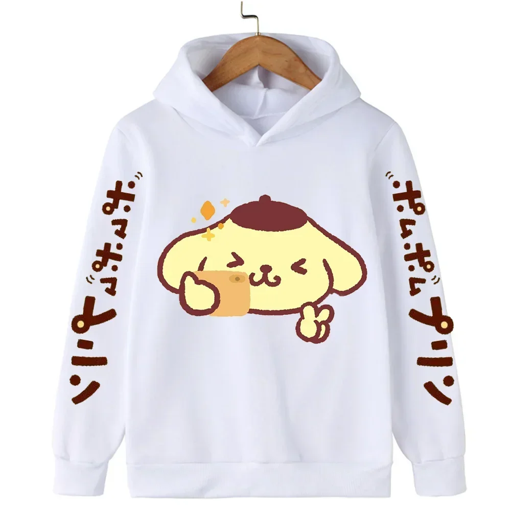 

Kids High Quality Soft Hooded Sweatshirt Sanrio Cute Pom Pom Purin Print Autumn and Winter Outdoor Casual Warm Girls Top