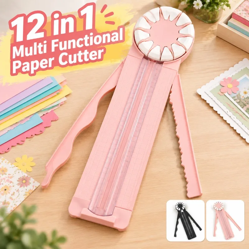 12-in-1 Paper Cutter Decorative Edge A4 Trimmer Photo Slicer Scrapbooking Handcraft Cutting Gadget Student School Stationery