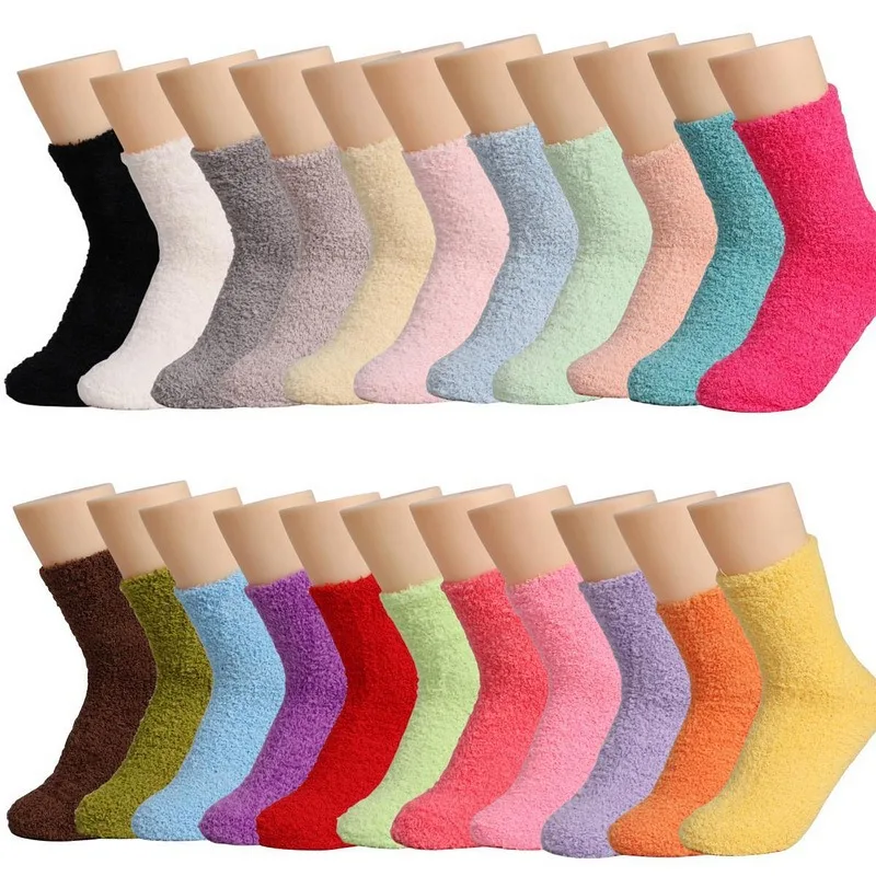 Calcetines de suelo suaves de color caramelo, zapatillas cálidas de otoño e invierno, calcetines esponjosos para dormir en casa