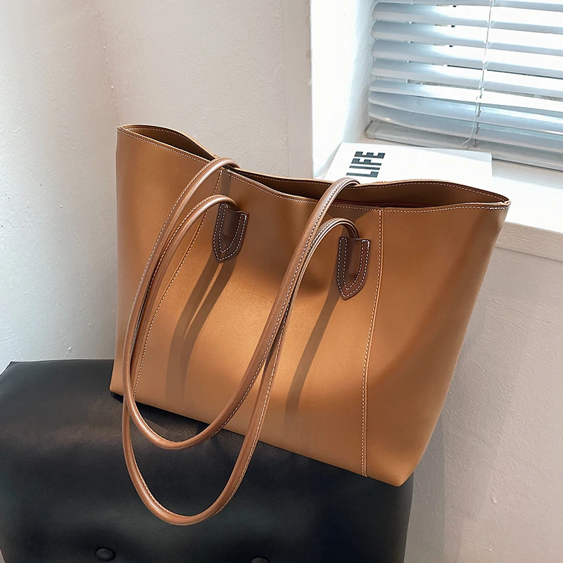 Simple large capacity handbags for women 2022pu leather Casual Tote Female bag solid color travel shopping Messenger sholder bag