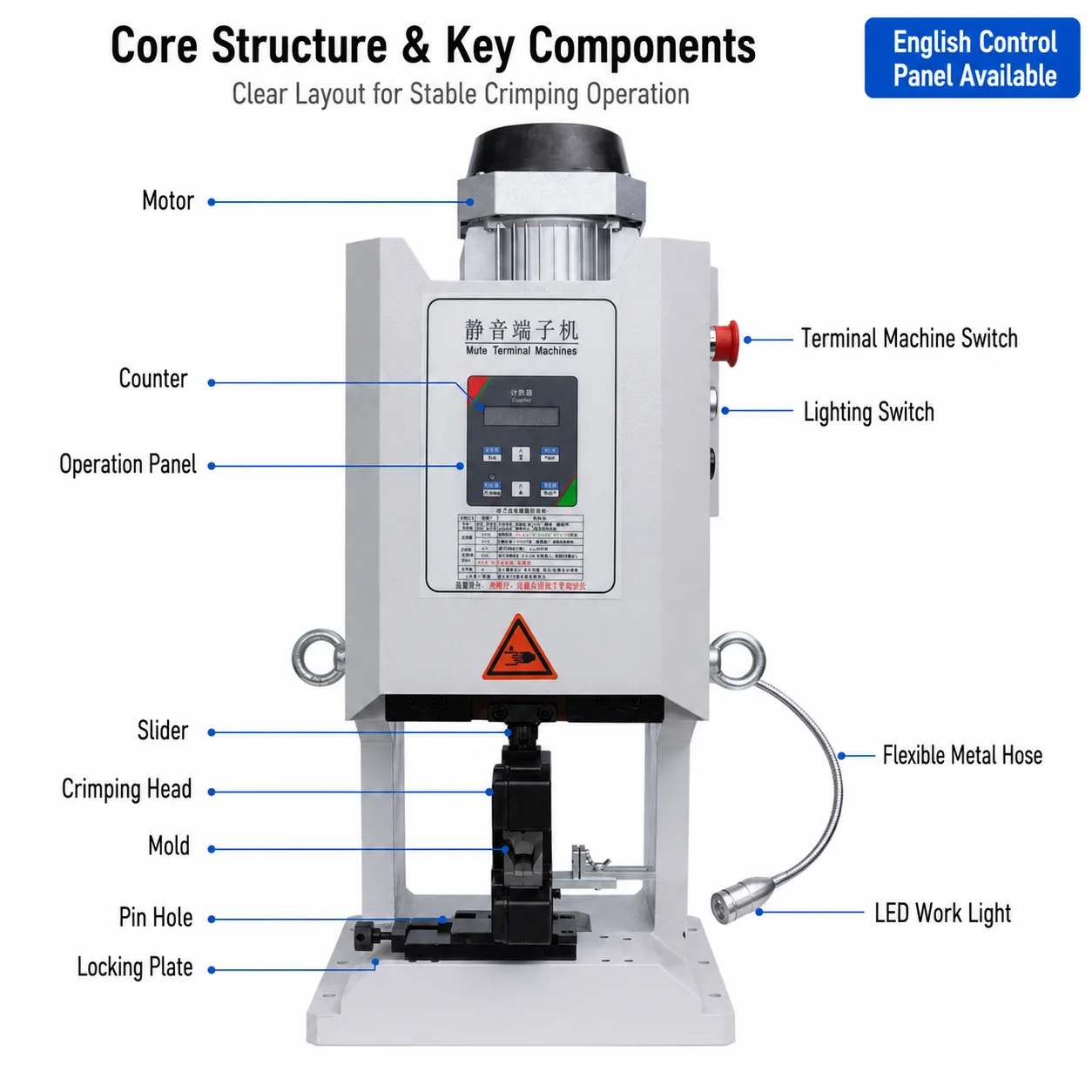 Industrial 80kN Vertical Terminal Crimping Press 30mm 40mm Stroke Low Noise 140kg Heavy Wire Punching Equipment Manufacturer
