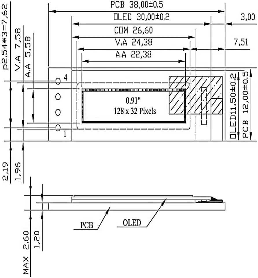 0.91 Polegada iic módulo de exibição oled i2c ssd 1306 led 128x32 driver de tela dc 3.3v ~ 5v