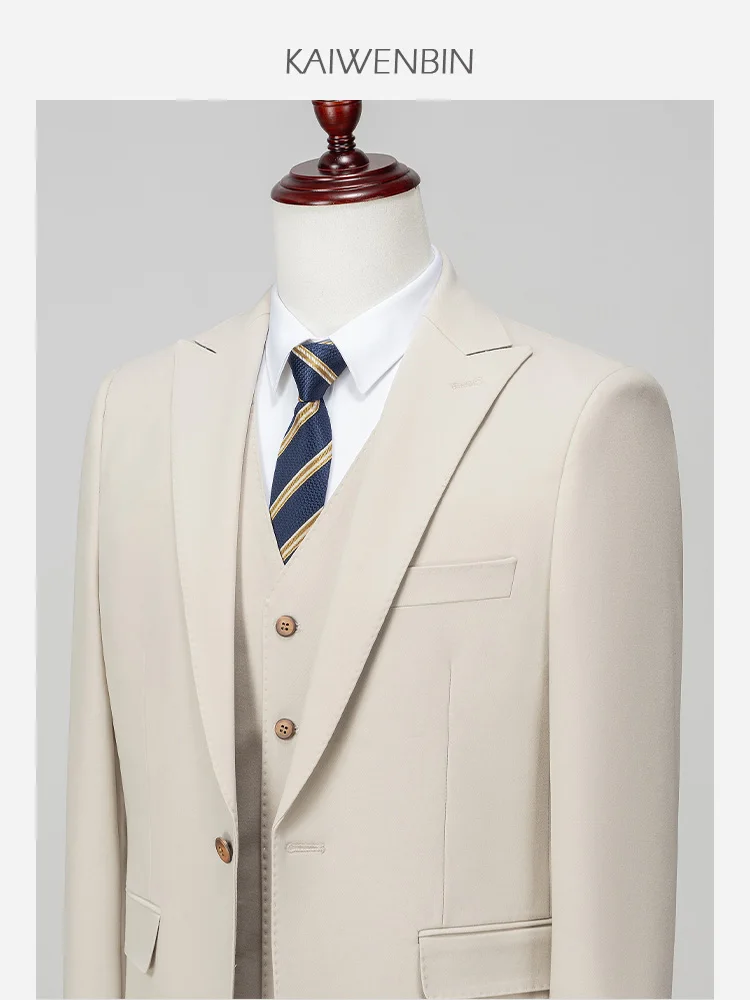 Men's light-colored three-piece suit elastic adjustable waistband trousers jacket vest trousers 3-piece set groom suit banquet b