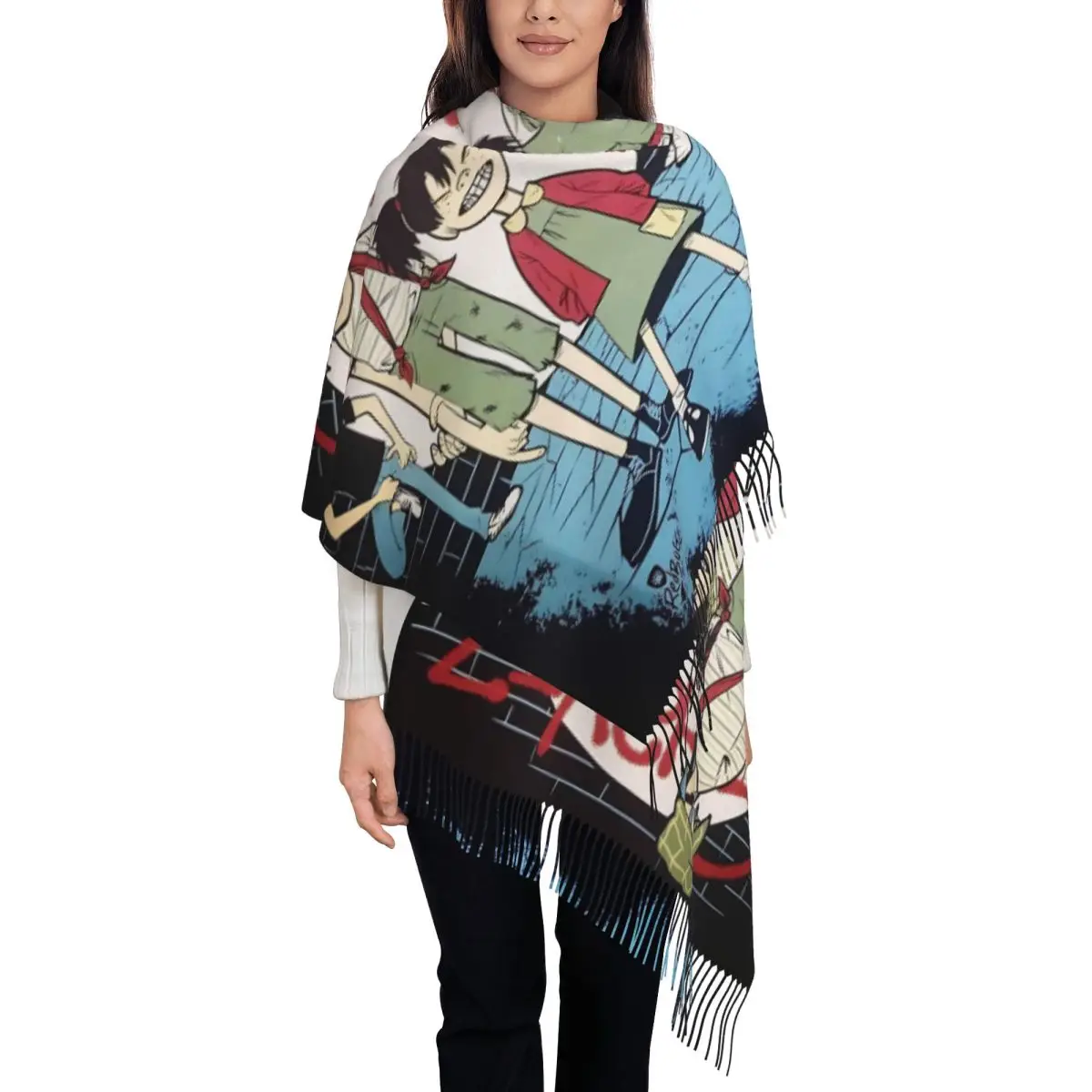 

Gorillaz аниме рок-группа шарф для женщин зимние теплые шали и накидка большой шаль шарф женский