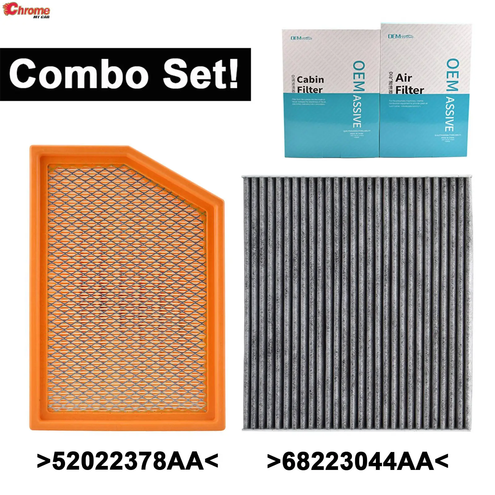 Car Engine & Cabin Air Filter Pollen Combo Set For Jeep Cherokee L4 V6 2.4L 3.2L 2014 2015 2016 2017 2018 52022378AA 68223044AA