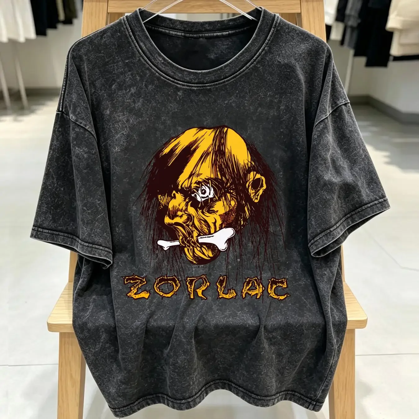 washed T Shirt ZORLAC SKATEBOARDS ORANGE LONG HAIRED MONSTER SKATEBOARDING DESIGN or short sleeves vintage Washed fashion
