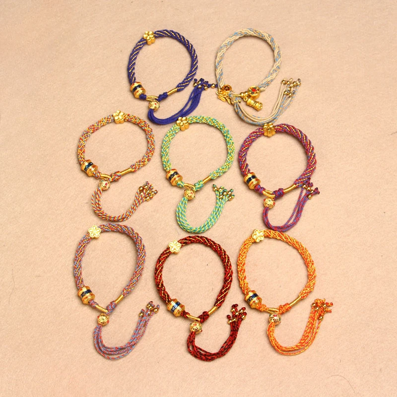 UMQ Tibetan style national wind bracelet hand-woven colorful rope six-word words diamond corn knot hand rope lovers girlfriends