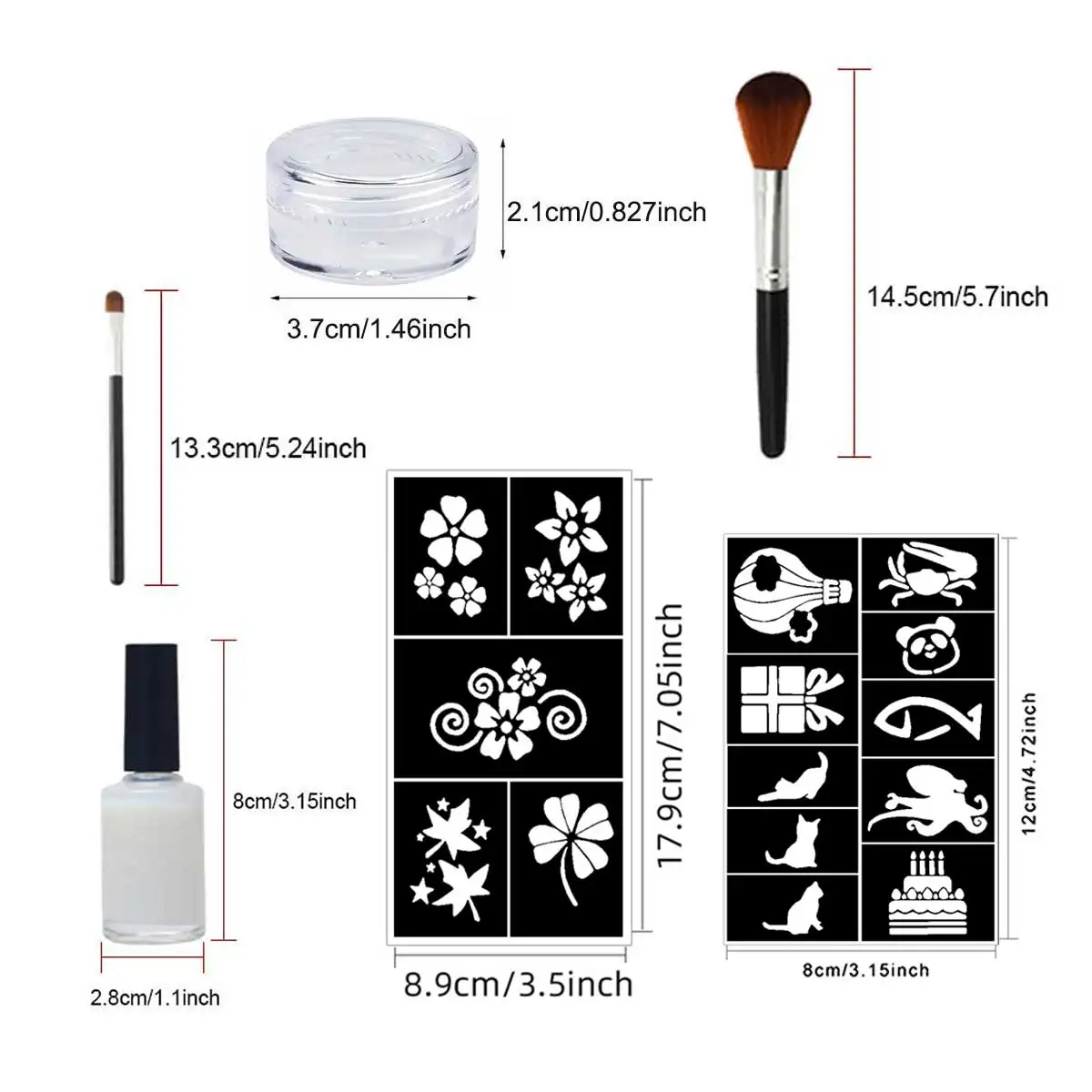 Juego de tatuajes con flash temporal, tatuajes con flash divertidos de 6 colores, adecuado para pintura corporal, viene con 14 plantillas únicas, patrones de plantilla y pincel de pegamento, fácil de aplicar y quitar, adecuado para graduación, ceremonia de apertura escolar, Halloween, Navidad, festival de música, boda, viajes, fiesta de maquillaje QlaZh