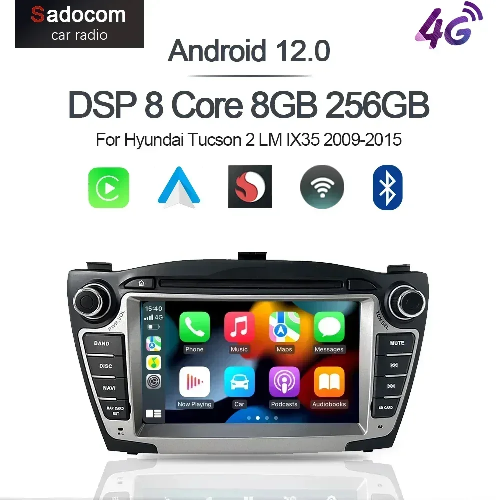 

7" Carplay DSP IPS Android 12.0 8GB +128GB 8Core Multimedia Player GPS Radio Wifi For Hyundai Tucson 2 LM IX35 2009-2015