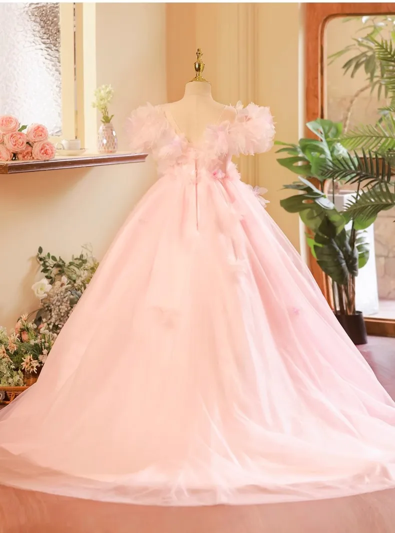 Real Picture Pink Flower Girl Dresses For Wedding Flower Puffy Children Halloween Birthday Party Dress Kids vestidos para niñas