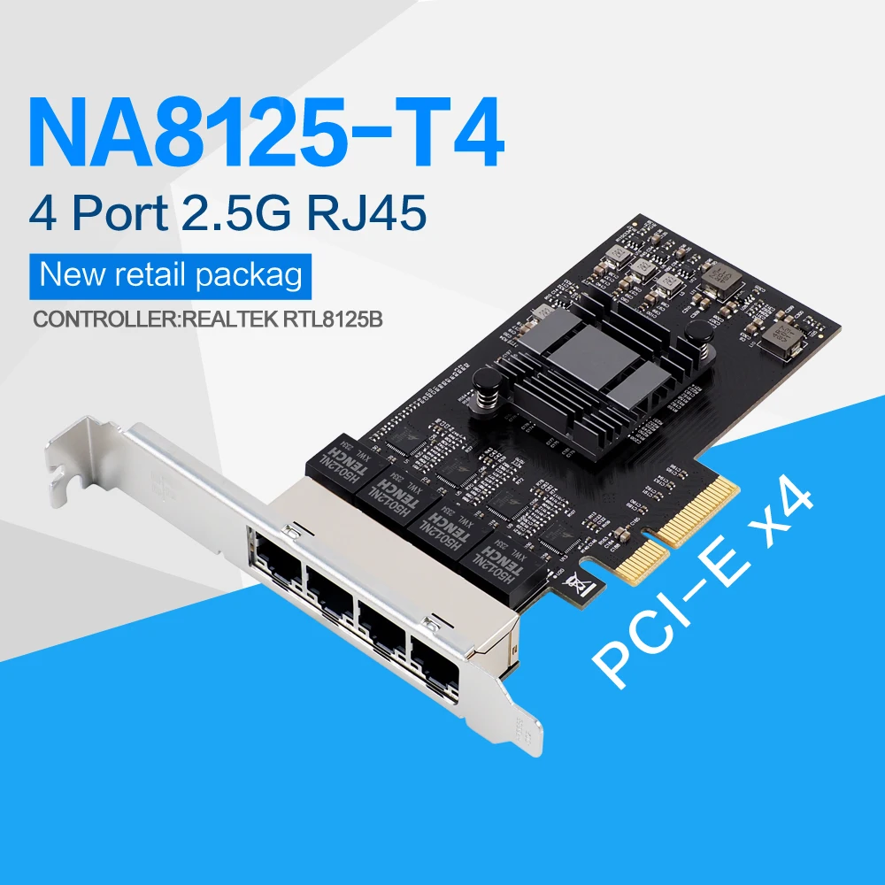 4 Port 2.5GB PCIe Network Card Gigabit Ethernet Card RTL8125BG Chip PCIe Gigabit Network Card Compatible with Windows Linux