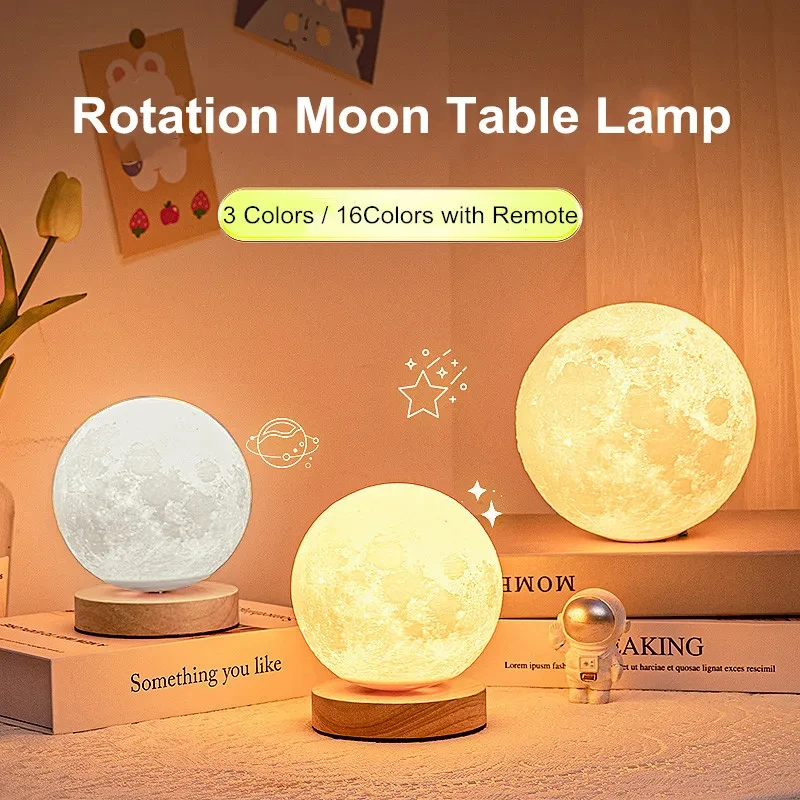 Moon Lamp Creative 3D Magnetic Floating Levitating Touch Control 3 Color Moon Light Lunar Night Light For Home Office Room Decor