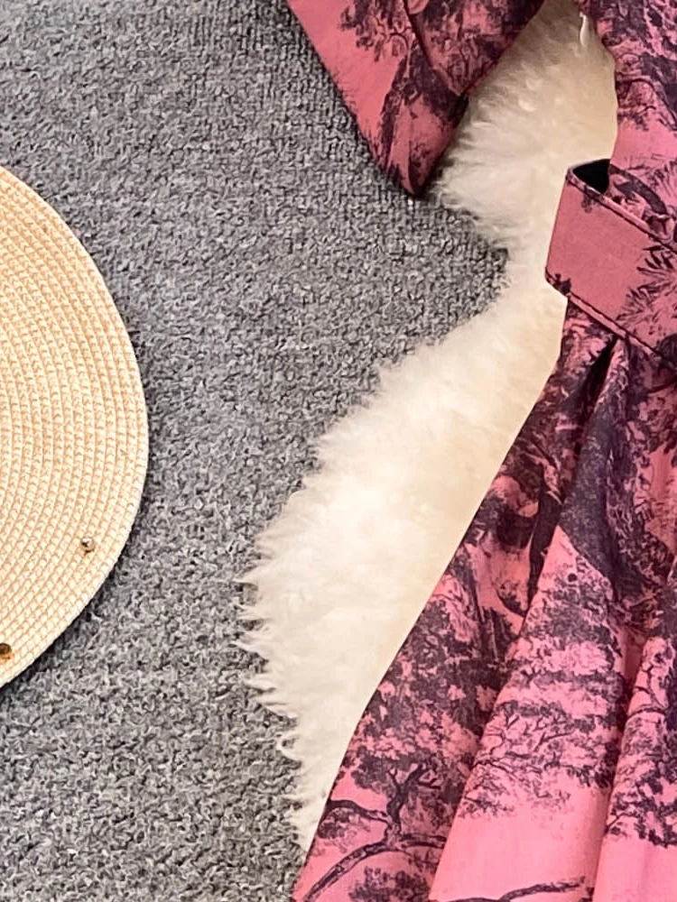 Vintage Printed Dress Women Short Sleeved Lapel A-line Ink Paint Shirt Dresses Ladies Elegant A-line Summer Long Robe Vestidos