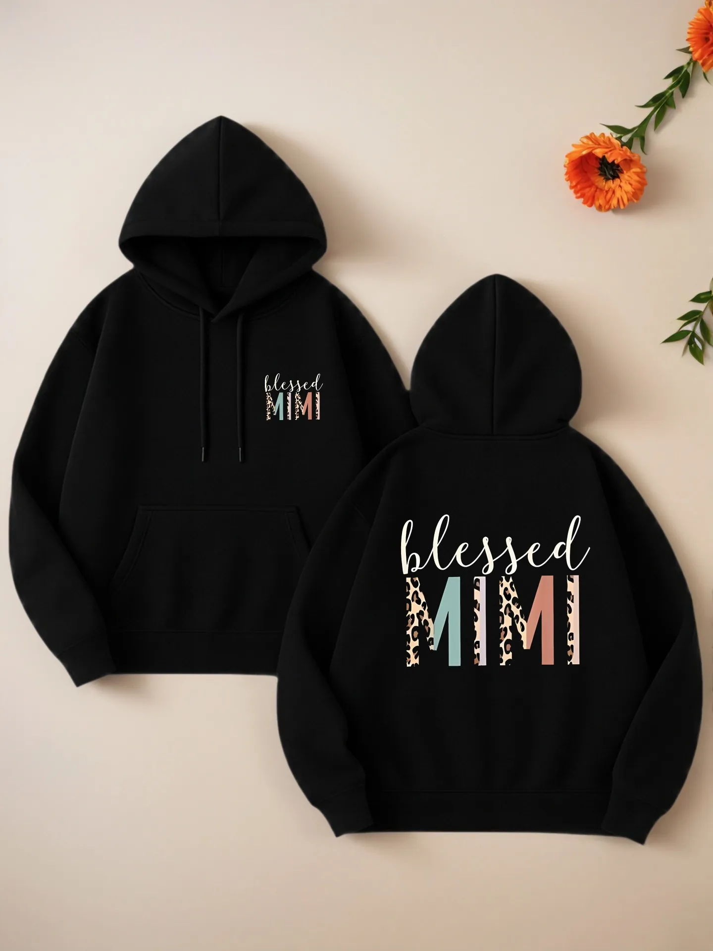 

Blessed Mom Graphic Print Essential Hoodie, Aesthetic Casual Streetwear, Soft Fabric, Casual Everyday Wear for Women