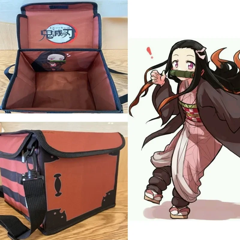 Demon Slayer Kamado nezuko กล่องกระเป๋าเป้สะพายหลังความคิดสร้างสรรค์ผ้าใบพิมพ์พับฤดูใบไม้ผลิออกนอกบ้านกระเป๋าเป้สะพายหลังปิกนิก