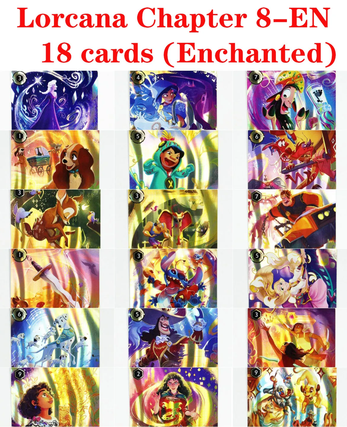 

Chapter 8 EN (Enchanted) Lorcana Proxy Top-Quality Trading Cards - captain hook/wrong lever/bambi/bambi/bambi Game Card proxy