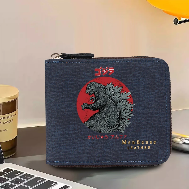 Portefeuille Godzilla tendance avec fermeture éclair, grande capacité, mignon, pour cartes bancaires, argent et photos, sac à main portable pour homme, cadeau d'anniversaire